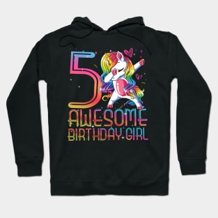 awesome dabbing unicorn birthday 5 year old Girl 5th B-day Hoodie